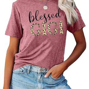 Women's Pink Heather "Blessed Gigi" Short Sleeve Shirt Size Small NWOT